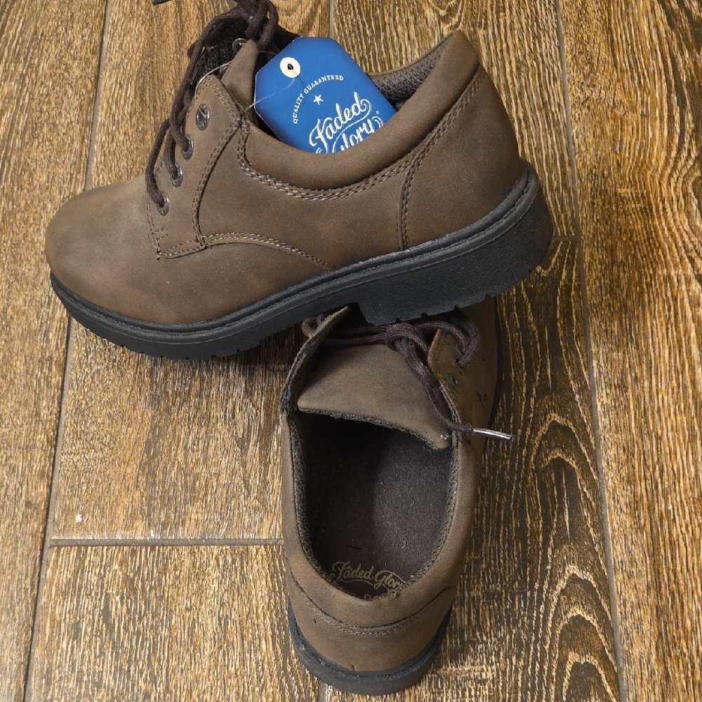 Faded Glory Brown Leather-Look Lace-Up Oxfords